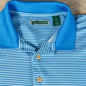 Cubavera Polo Shirt Men's Large Blue Striped Golf Short Sleeve Casual Outdoor ⛳